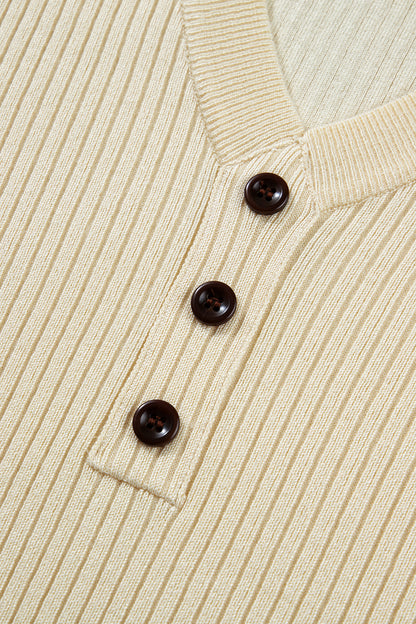 Ribbed Knit Striped Trim Short Sleeve Sweater