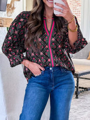 Bracelet Sleeve Vintage Floral Blouse
