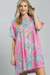Umgee Boho Floral Print Mini Dress with Pockets