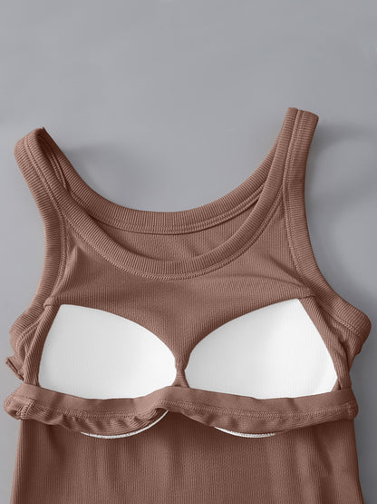 Round Neck Tank Top with Built-In Bra