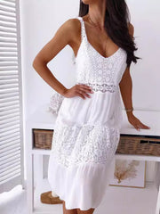 Lace Trimmed V-Neck Tiered Cami Dress