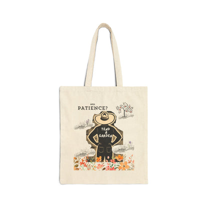 Need Patience? Tend A Garden Canvas Tote Bag, Garden Canvas Tote Bag, Gardener Gift, Plant Lover, Reusable Shopping Bag, Eco-Friendly Tote, Mother's Day Gift, Farmer Market Tote