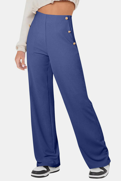 Decorative Button High Rise Pants