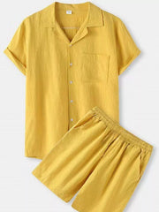 Men's Button Up Short Sleeve Shirt and Shorts Set