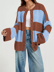 Color Block Striped Button-Up Cardigan