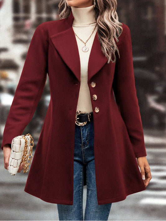 Women's Collared Neck Button Up Long Sleeve Coat