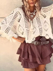 Tassel V-Neck Crochet Knit Top