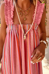 Ruffled Straps Ribbon Knot Flowy Maxi Dress