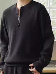 Men's Plus Size Quarter Zip Relaxed Fit Pullover Sweater