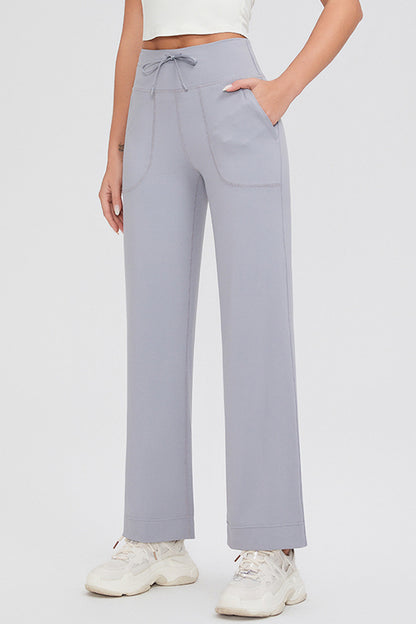 Drawstring High Waist Pants with Pockets