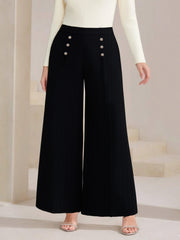 Plus Size High Waist Button Decor Pants