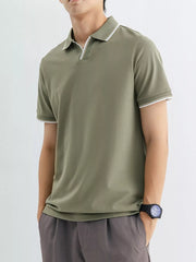Men's Casual Slim-Fit Striped Trim Polo