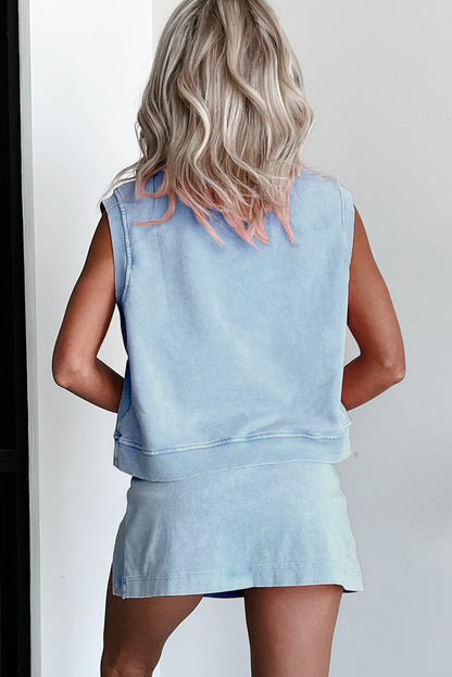 Washed Look Sleeveless Top and Skort Set