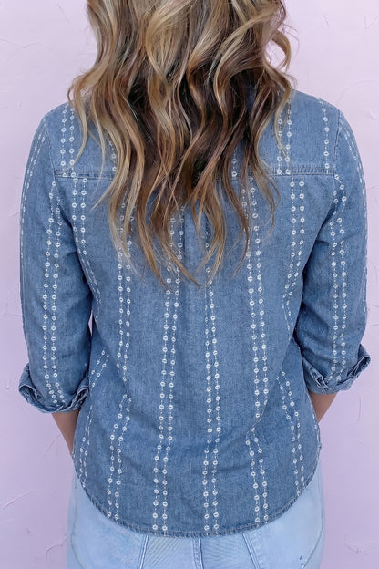 Floral Print Button-Down Denim Shirt