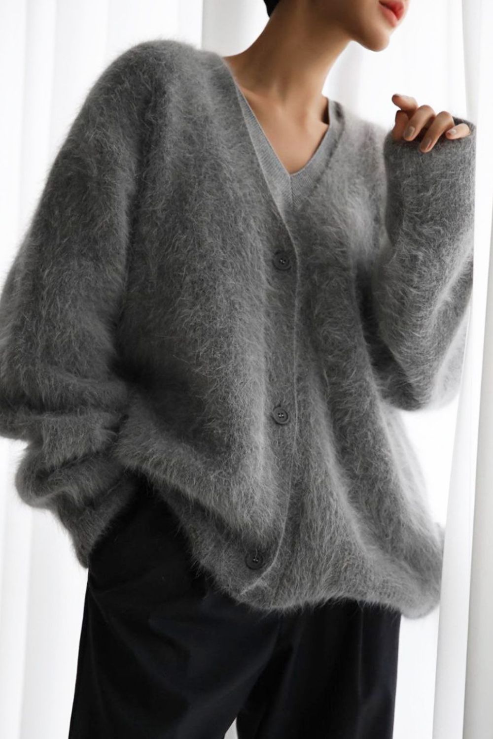 Fuzzy Button Down Long Sleeve Cardigan