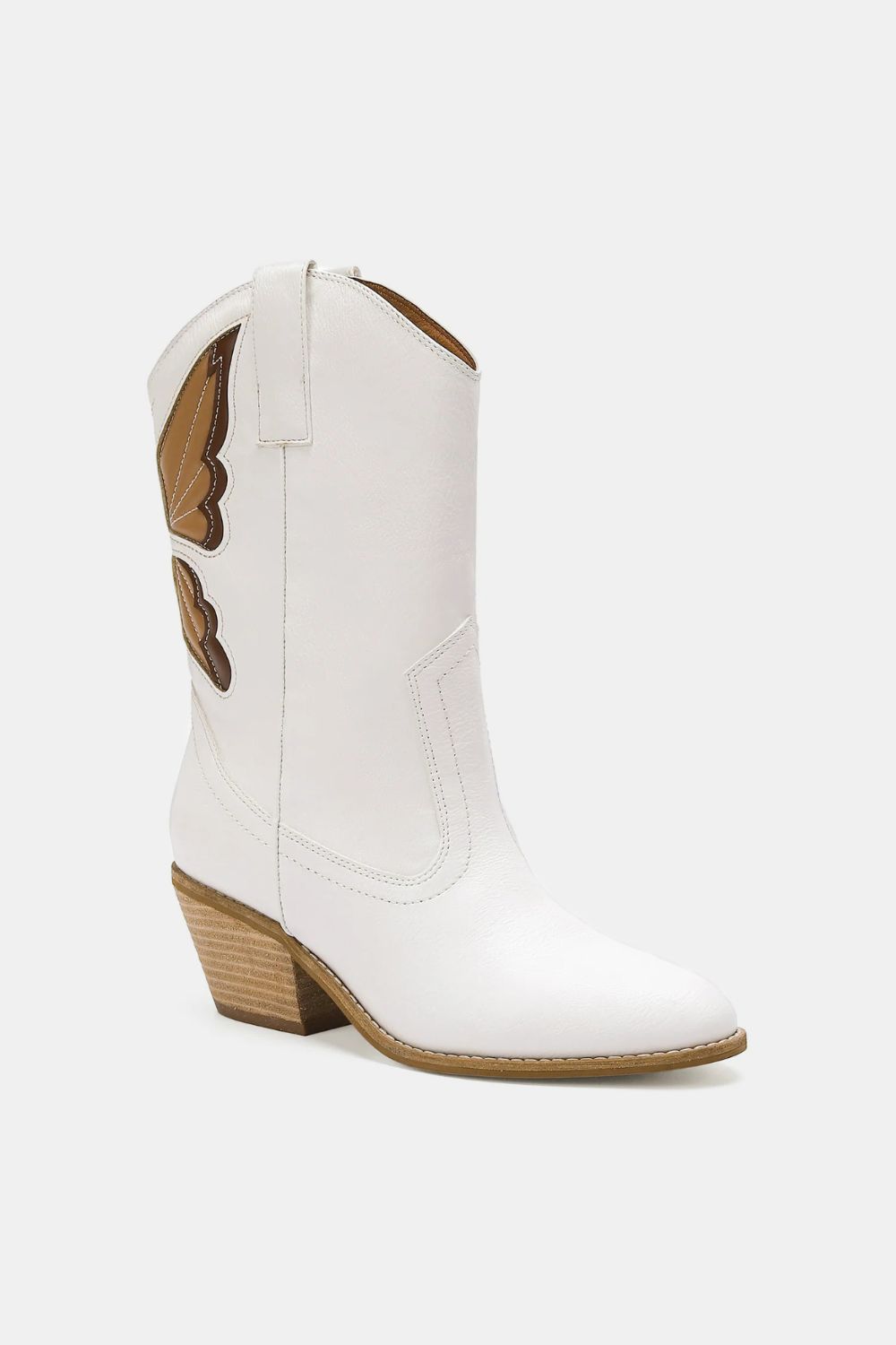 White Butterfly Cut Detail Point Toe Boots