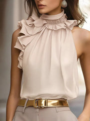 Ruffle High Neck Sleeveless Blouse