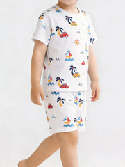 Children's Printed Round Neck Tee and Shorts Set