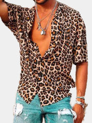 Men's Leopard Print Short Sleeve Shirt