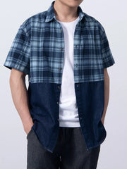 Men's Plaid Color Block Short Sleeve Shirt