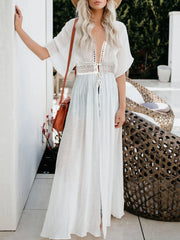 Lace Trim Beach Cover Up Maxi Dress