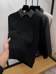 Men's Plus Size Ribbed Knit Collared Neck Sweater
