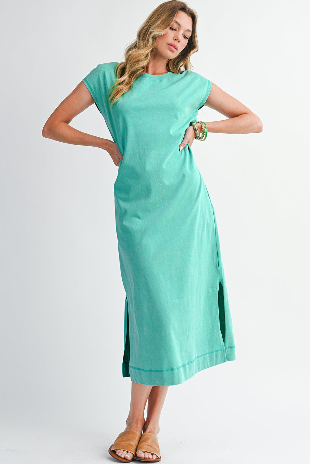 Mineral Wash Pocketed T-shirt Dress