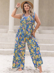 Plus Size Floral Print Wide Leg Jumpsuit