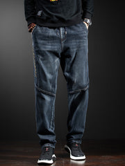 Drawstring Relaxed Fit Cotton Jeans with Seam Detail