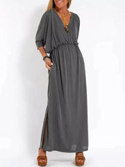 V-Neck Batwing Sleeve Maxi Dress with Side Slits