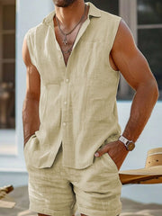 Men's Casual Button Up Vest & Shorts Set