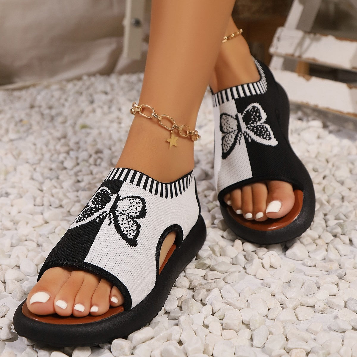 Women's Butterfly Contrast Open Toe Sandals