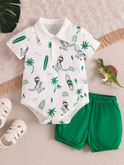Children's Dinosaur Print Polo Bodysuit & Shorts Set