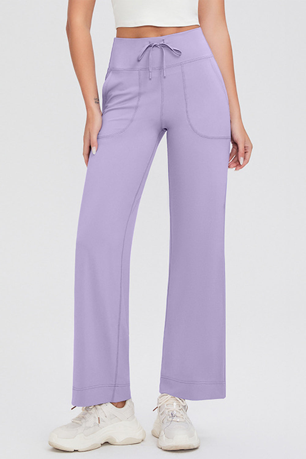 Drawstring High Waist Pants with Pockets