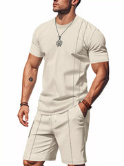 Men's Casual Striped Short Sleeve T-Shirt and Shorts Set