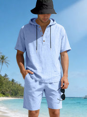 Men's Casual Short Sleeve Hooded Top & Shorts Set
