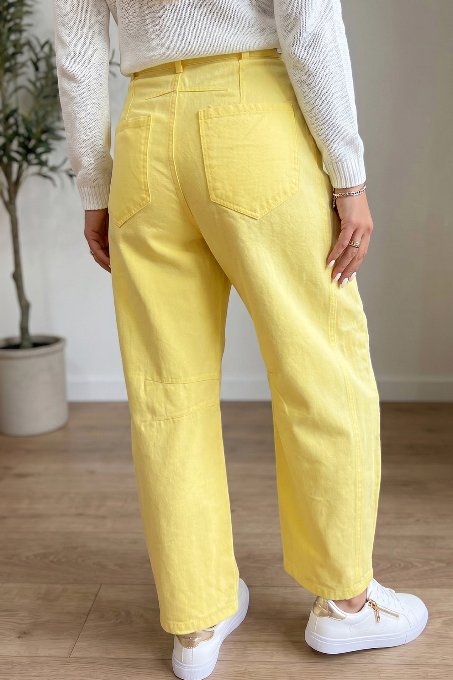 Grommet Detail Knot Waist Barrel Jeans