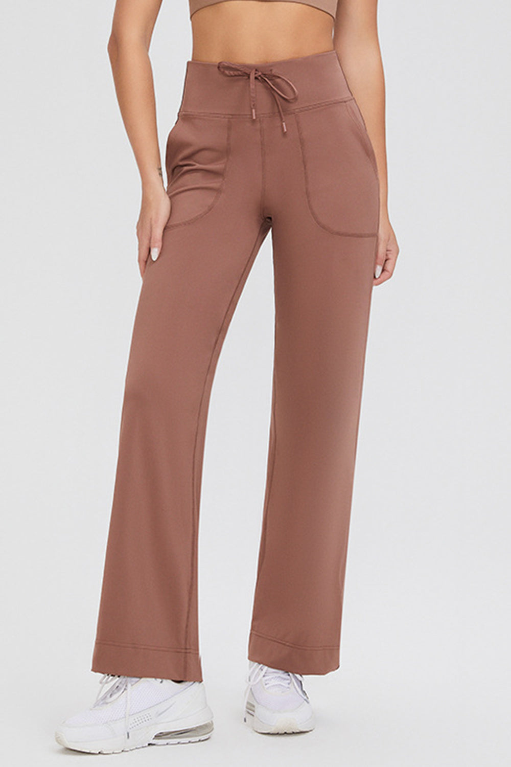 Drawstring High Waist Pants with Pockets