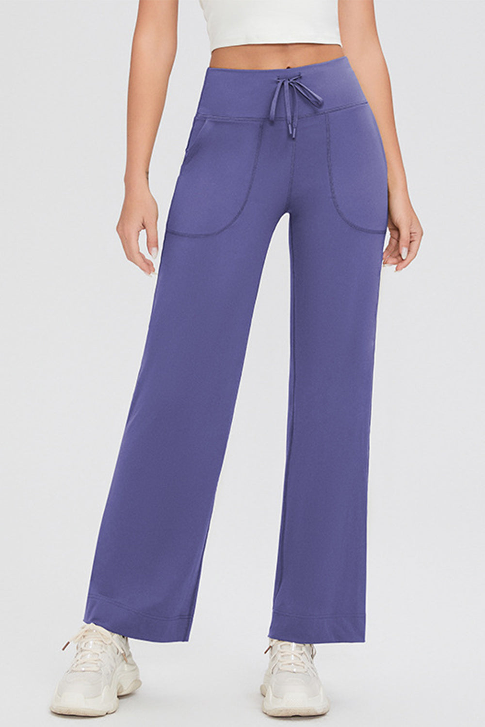 Drawstring High Waist Pants with Pockets