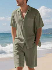 Men's Casual Button Up Shirt and Shorts Set