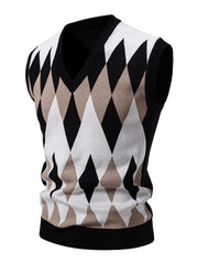 Men's Plus Size Diamond Pattern V-Neck Sweater Vest