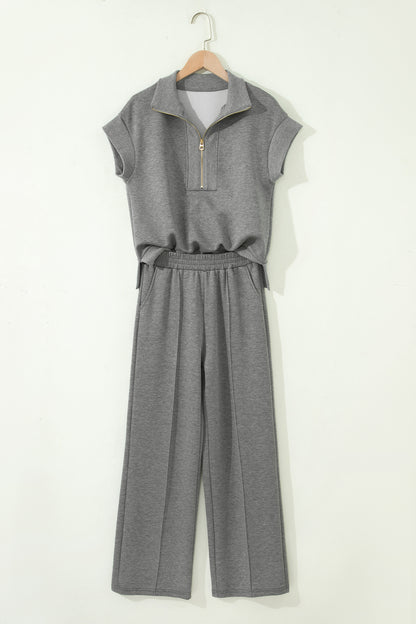 Half Zip Polo Tee Casual Pant Set