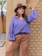 Plus Size Viscose Boho Embroidered Long Sleeve Blouse