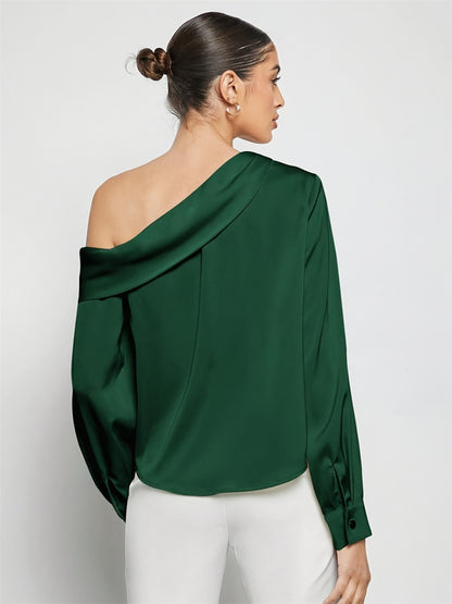 Ruched One Shoulder Long Sleeve Top