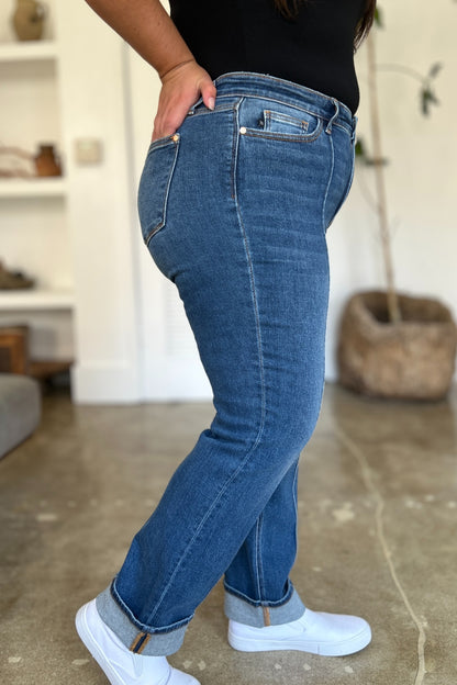 High Waist Front Seam Detail Straight Jeans