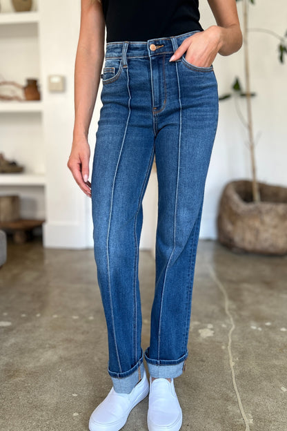 High Waist Front Seam Detail Straight Jeans