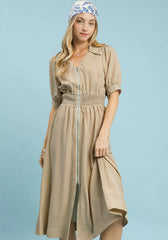 Umgee Striped Midi Dress with Front Zipper