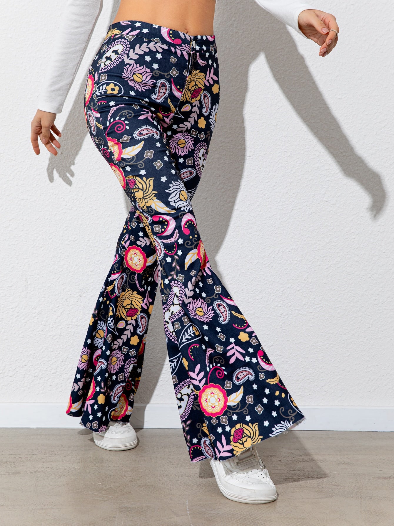 High Waist Floral Flare Leg Pants