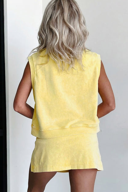 Washed Look Sleeveless Top and Skort Set
