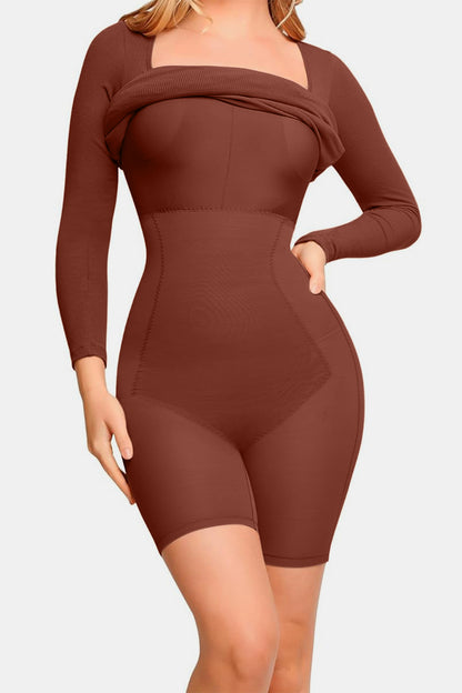 Built-In Shapewear Square Neck Long Sleeve Dress